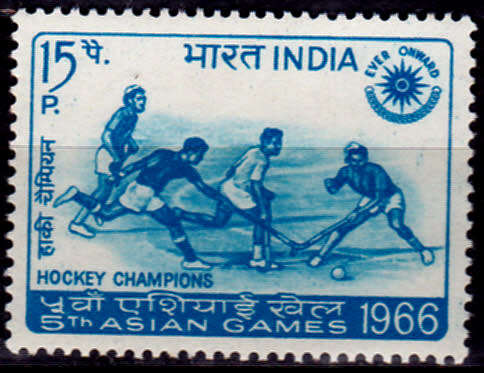 INDIA1966, 31 Dec. India`s Hockey Victory 5th Asian Games, single, MNH, CV +/-R 30.00 view scans