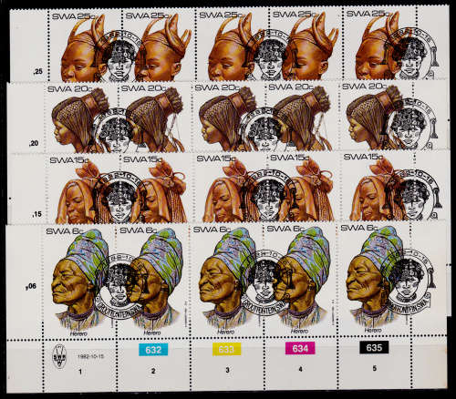 SWA 1982, 15 Oct. Traditional Head-dresses of SWA, set, controls, CTO, CV R ?? view scans