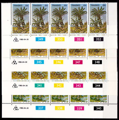 TRANSKEI 1980, 30 April. Cycads, set,control strips MNH, CV R 50.00 view scans