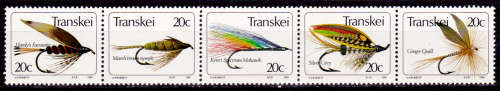 TRANSKEI 1984, 10 Feb. Fishing Flies 5th series, setenant strip, MNH, CV R 12.50 view scans