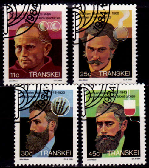 TRANSKEI 1984, 12 Oct. Heroes of Medicine. 3rd issue, set, CTO, CV R ?? view scans