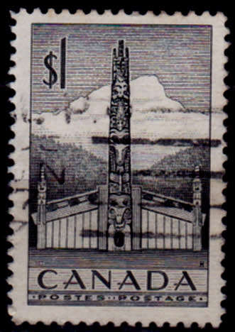 CANADA 1953, 2 Feb. INDIAN HOUSE and TOTEM POLE, single, UNH, CV +/-R 15.00 view scans