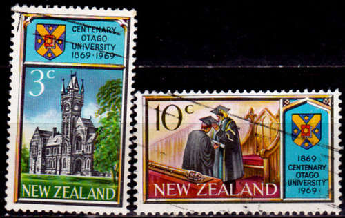 NEW ZEALAND 1969, 3 June. 100th  Anniv Otago Univ, set, UH, CV +/-R 15.00 view scans