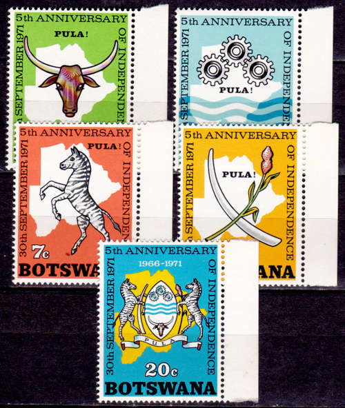 BOTSWANA 1971, 30 Sept. 5th Anniv of Independence, set, MNH, CV +/-R 40.00 view scans