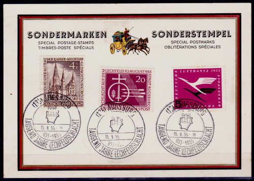 GERMANY 1955, 15 Aug. Date stamp card with Special postmarks, CV+/- R 380.00 view scans