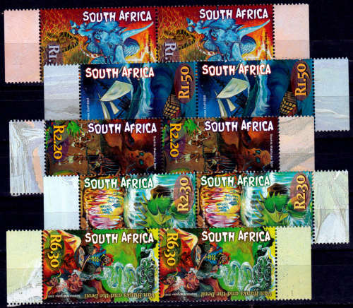 RSA 2001, 24 Jan. SA MYTHS and LEGENDS, set, marginal pairs, MNH, CV R 250.00 view scans