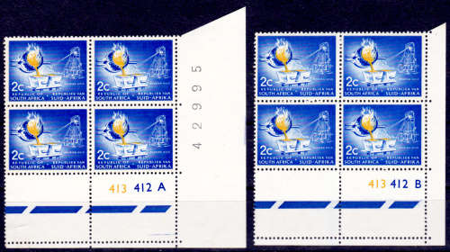 RSA 1970, July. 2c Ultramarine and yellow. Control blocks A + B, MH, CV R 16.00 view scans