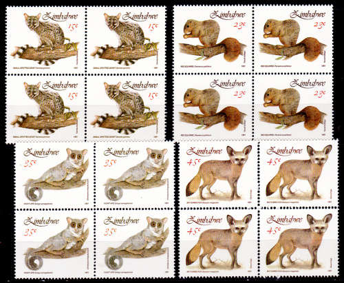 ZIMBABWE 1991, 15 Jan. Small Mammals, set, blocks, MNH, CV +/- R 435.00 view scans