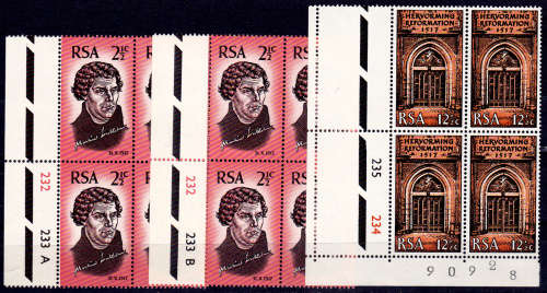 RSA 1967, 31 Oct. 450th Anniversary of Reformation, set, controls, MNH, CV R 94.00 view scans