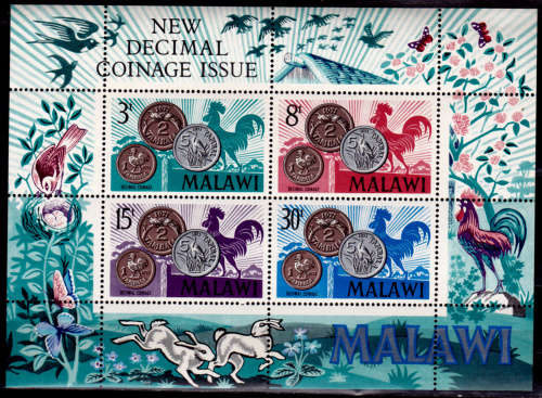 MALAWI 1971, 15 Feb. Decimal Coins, minisheet, MNH, CV +/-R 50.00 view scans