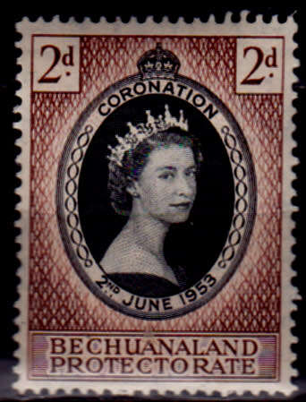 BECHUANALAND PROTECTORATE 1953, 2 June Coronation of QEII, single, MH, CV R 25.00, view scans