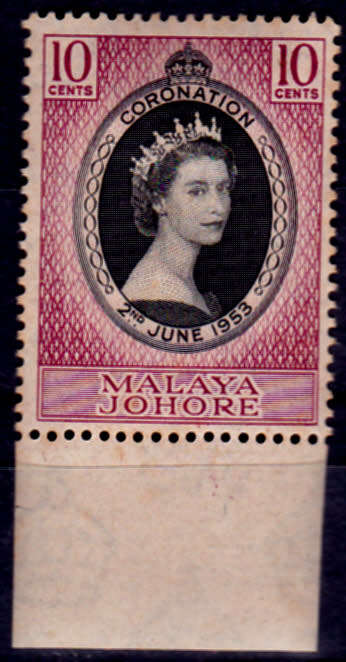 MALAYA JOHORE 1953, 2 June. Coronation of QEII, single, MH, CV +/-R 20.00, view scans