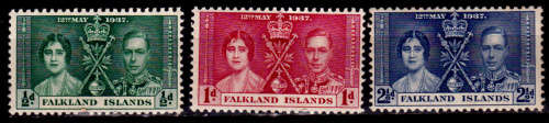 FALKLAND ISLANDS 1937, 12 May. Coronation of KGVI and QE, MH, CV +/-R 20.00 view scans