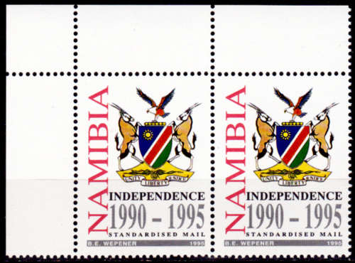NAMIBIA 1995, 21 March, 5th ANNIV of INDEPENDENCE, corner pair, MNH, CV R 24.00 view scans