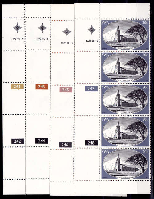 SWA 1978, 16 June. HISTORIC CHURCHES in SWA, set controls, MNH, CV R 50.00 view scans