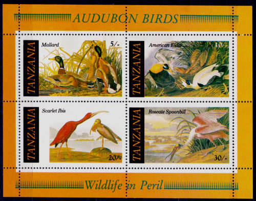TANZANIA 1986, 22 May. Birds - 200th Anniv JJ Audubon, m/s, MNH, CV +/-R 25.00, view scans
