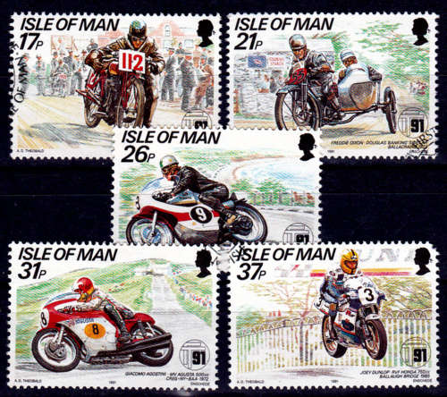 ISLE OF MAN 1991, 30 May. 80th Anniv TT Mountain Course, set, CTO, CV +/-R ?? view scans