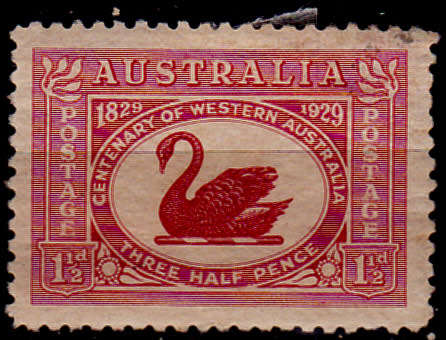 AUSTRALIA 1929, 29 Sept. 100th Anniv Western Australia, single, MH, CV +/-R 10.00 view scans