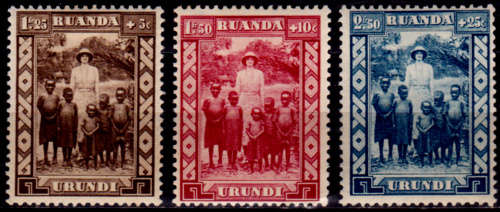 RUANDA URUNDI 1936, 29 Aug. 1st Anniv Death Queen Astrid, set, MH, CV+/- R 65.00 view scans