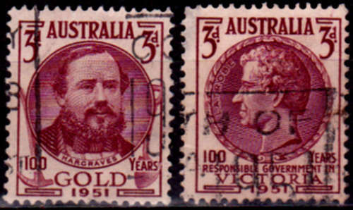 AUSTRALIA 1951, 2 July. 100th ANNIV DISCOVERY GOLD, set, UH, CV+/- R 10.00 view scans