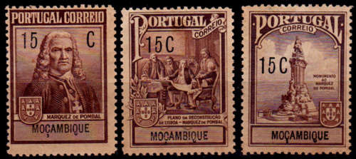 MOZAMBIQUE 1925, Marquis of Pombal Monument Tax stamps, set, MH, CV +/-R 15.00 view scans