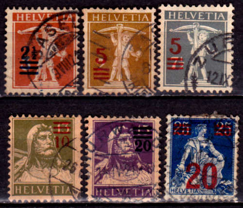 SWITZERLAND 1921, Jan. SURCHARGES, set, UH, CV +/- R 225.00, view scans