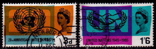 ENGLAND 1965, 25 Oct. 20th ANNIV UN INTL CO-OP YEAR, set, UH, CV +/-R 20.00 view scans