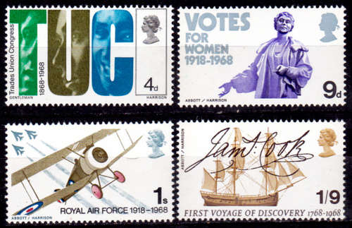 ENGLAND 1968, 29 May. Anniversaries, set, MNH, CV +/-R 20.00 view scans