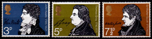 ENGLAND 1971, 28 July. FAMOUS WRITERS, set, MNH, CV +/-R 25.00 view scans
