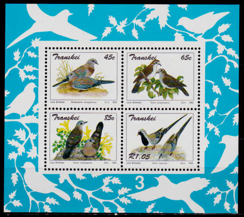TRANSKEI 1993, 15 Oct. Doves, minisheet no 3, MNH, CV R 120.00, view scans
