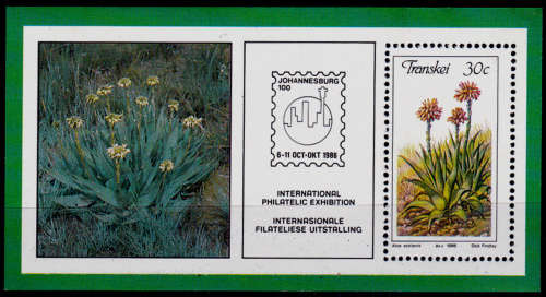 TRANSKEI 1986, 1 May. ALOES, Foundation mini sheet, MNH, CV R 20.00 view scans