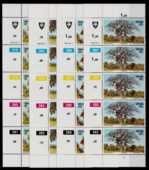 VENDA 1982, 17 Sept. INDIGENOUS TREES, set controls, MNH, CV R 50.00 view scans