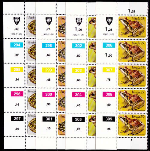 VENDA 1982, 26 Nov. FROGS, set controls, MNH, CV R 50.00 view scans