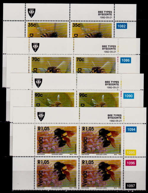 VENDA 1992, 21 May, BEES, set controls, MNH, CV R 240.00, view scans