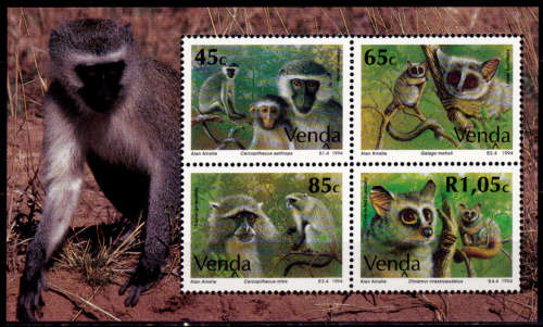 VENDA 1994, 4 March, MONKEYS, minisheet no 3, MNH, CV R 90.00, view scans