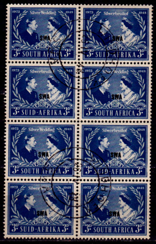 SWA 1948, 26 April. SILVER WEDDING of KGVI, block of 8, UNH, CV R 20.00 view scans