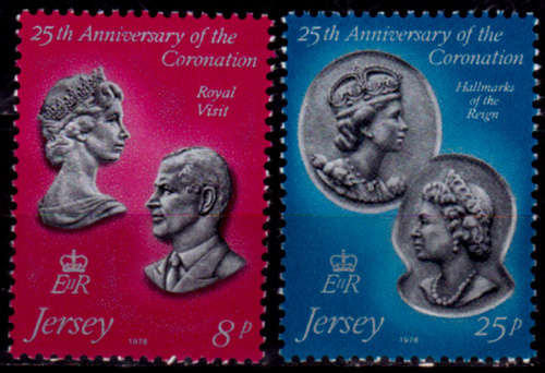 JERSEY 1978, 26 June. 25th ANNIV CORONATION QEII, set, MNH, CV +/-R 20.00 view scans