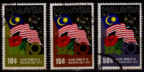 MALAYSIA 1973, 31 Aug. 10th ANNIV MALAYSIA, set, UNH, CV +/-R 25.00 view scans