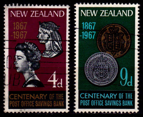NEW ZEALAND 1967, 3 Feb. 100th Anniv NZ PO Savings Bank, set, UH, CV +/-R 20.00, view scans