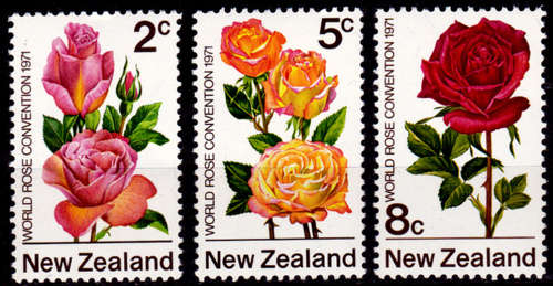 NEW ZEALAND 1971, 3 Nov. 1st Anniv World Rose Convention, set, MH, CV +/-R 25.00 view scans