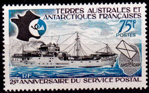 FRENCH ANTARTIC 1974, 31 Dec. 25th Anniv Postal Serv, single, MNH, CV +/-R 140.00 view scans