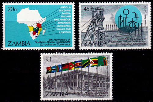ZAMBIA 1985, 9 July. 5th SAD Co-ordination, set, MNH, CV+/-R 110.00, view scans