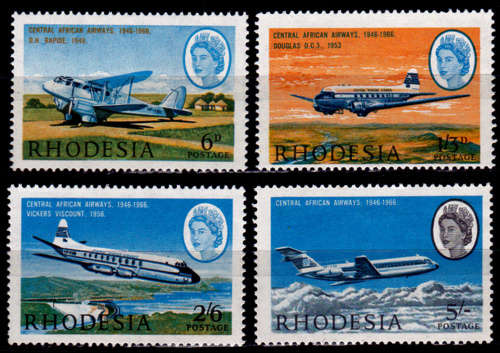 RHODESIA 1966, 1 June. 20th ANNIV CENTRAL AFRICAN AIRWAYS, set, MH, CV R 171.00, view scans