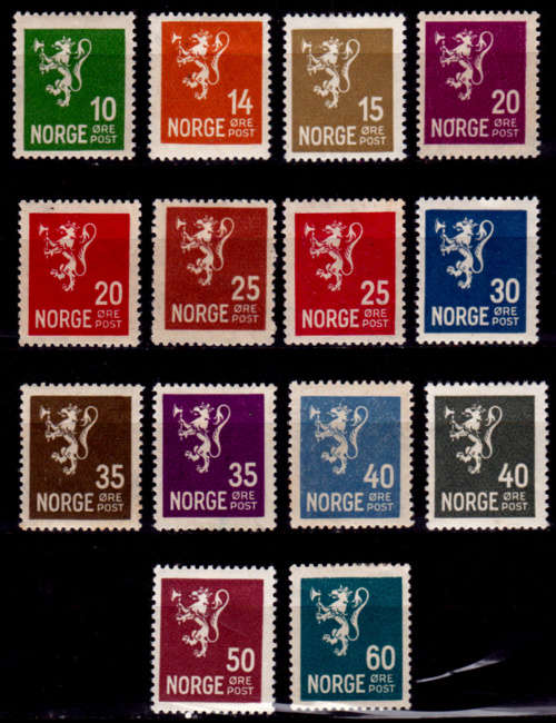 NORWAY 1926-1934. New lion - type No line between ØRE and POST, set, MH, CV +/-R 1,840.00 view scans