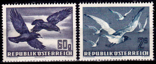 AUSTRIA 1950, 21 Oct. BIRDS - AIRMAIL, set, MH, CV +/-R 300.00 view scans