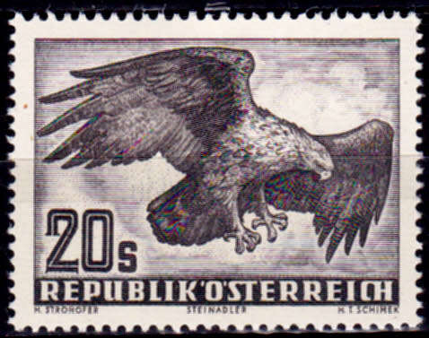 AUSTRIA 1952, 7 Jan. Birds - Airmail, single, MH, CV +/-R 240.00 view scans