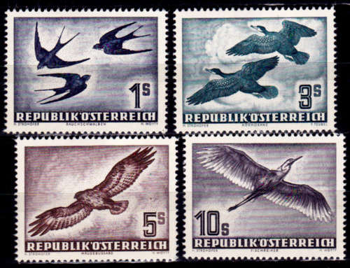 AUSTRIA 1953, 29 Sept. BIRDS - Airmail, set, MH, CV +/-R 5,600.00 view scans