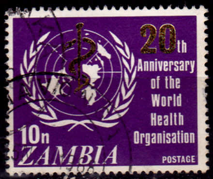 ZAMBIA 1968, 23 Oct. 20th Anniv of the WHO, single, UH, CV +/-R 5.00 view scans