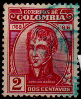 COLOMBIA 1950, 27 Nov. Antonio Baraya, 1768-1816, single, UH, CV +/- R 5.00 view scans