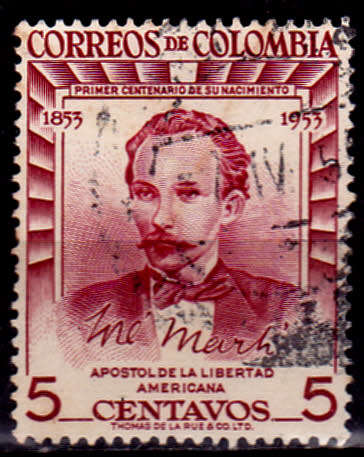 COLOMBIA 1955, 28 Jan. 100th Anniv Birth Jose Marti, single, UH, CV +/- R 5.00 view scans